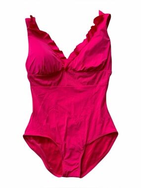 Spanx Pink Ruffle Trim One Piece Bathing Suit 12